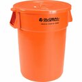 Global Industrial Plastic Trash Can with Lid, 44 Gallon Bright Orange 240462BORCL